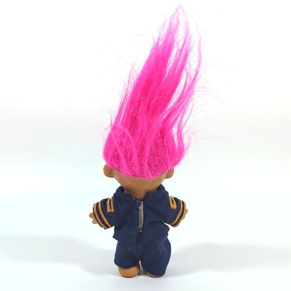 Vintage Trollkins Troll 5" Doll of Police Officer Cop Blue Uniform Tie Pink Hair - Picture 3 of 3